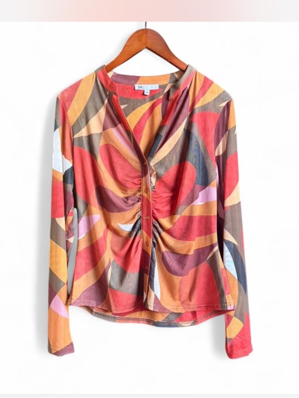 Vintage y2k Women’s Long Sleeve Semi Sheer Blouse Psychedelic Hippie Retro L